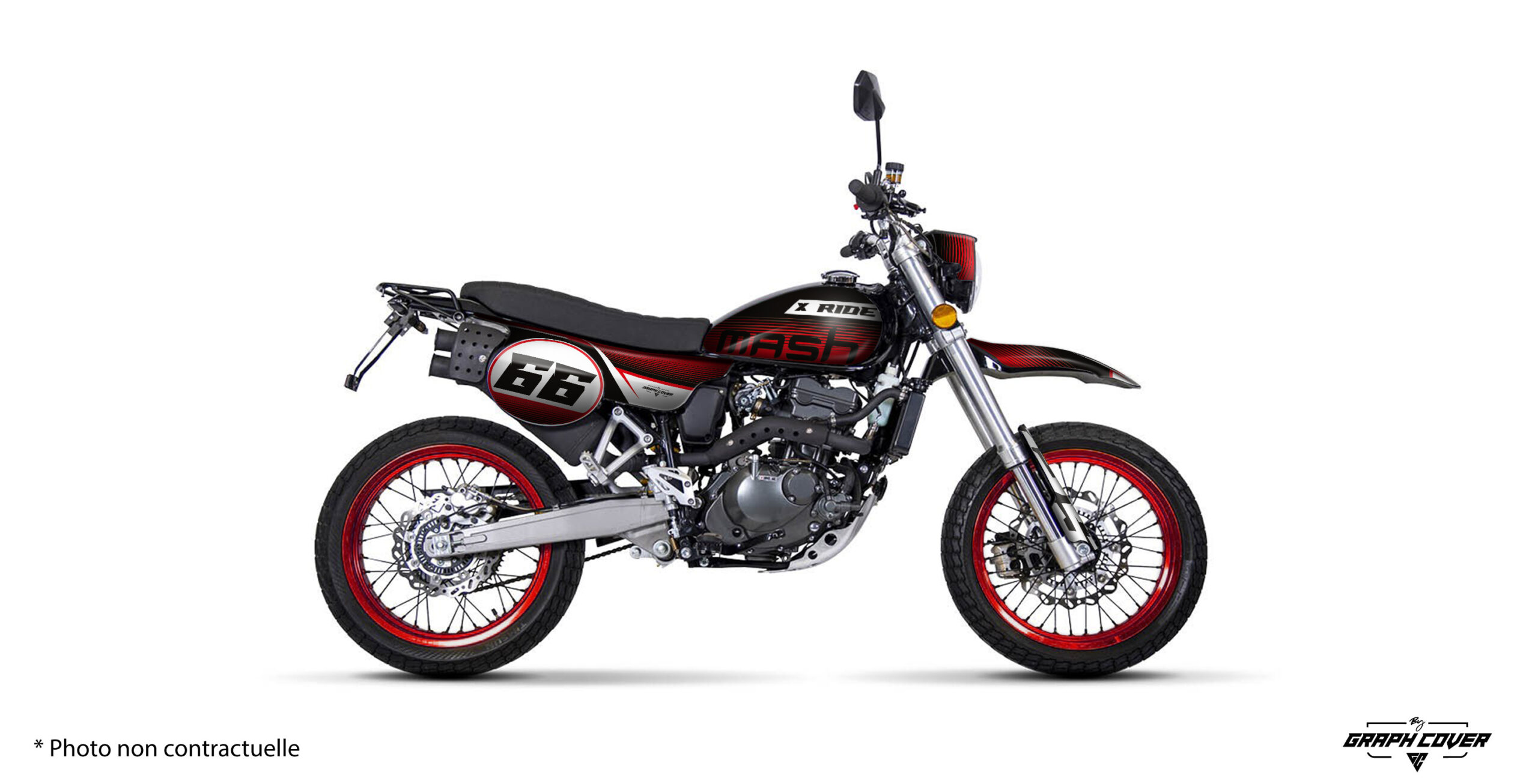 Mash-X-Ride-125-Line-Rouge_3D Kit déco Mash X-Ride 125 Line : 3 coloris au style rétro et sportif. Personnalisez votre moto avec un kit premium fabriqué en France.
