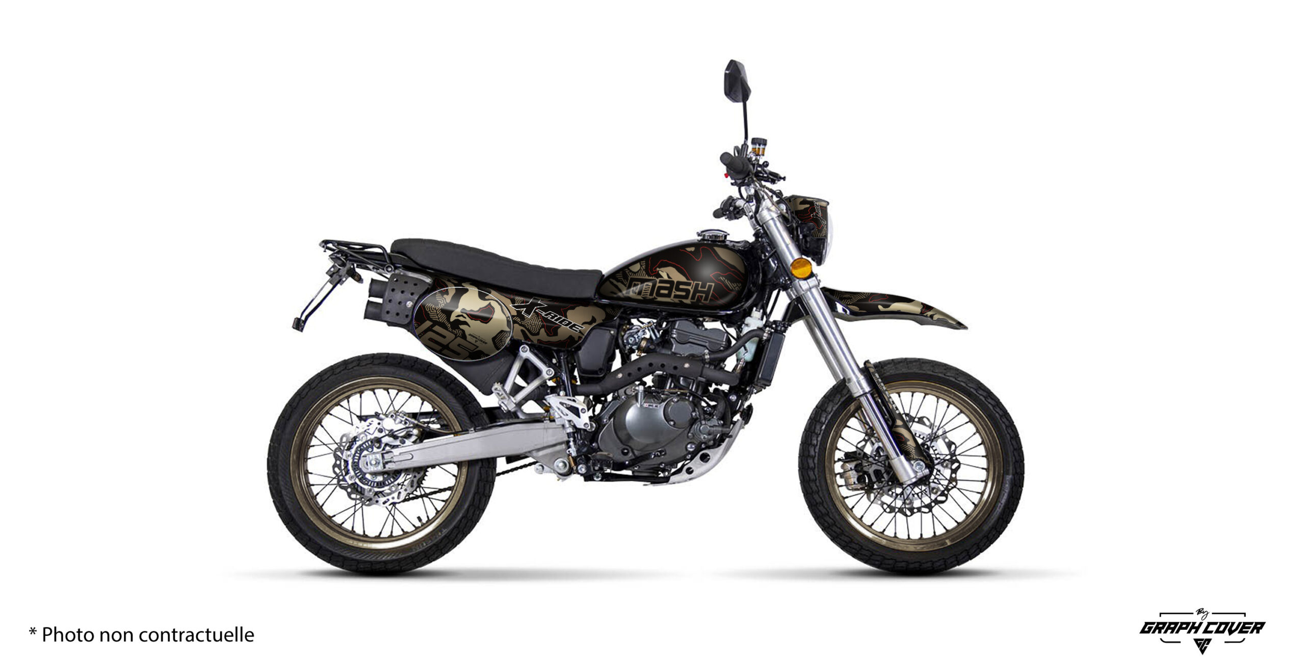 Mash-XRide-125-Camo-Sable_3D Stickers X-Ride 125 Camo : découvrez 4 coloris camouflage, personnalisez votre kit déco Mash et profitez d'une fabrication française sur mesure.