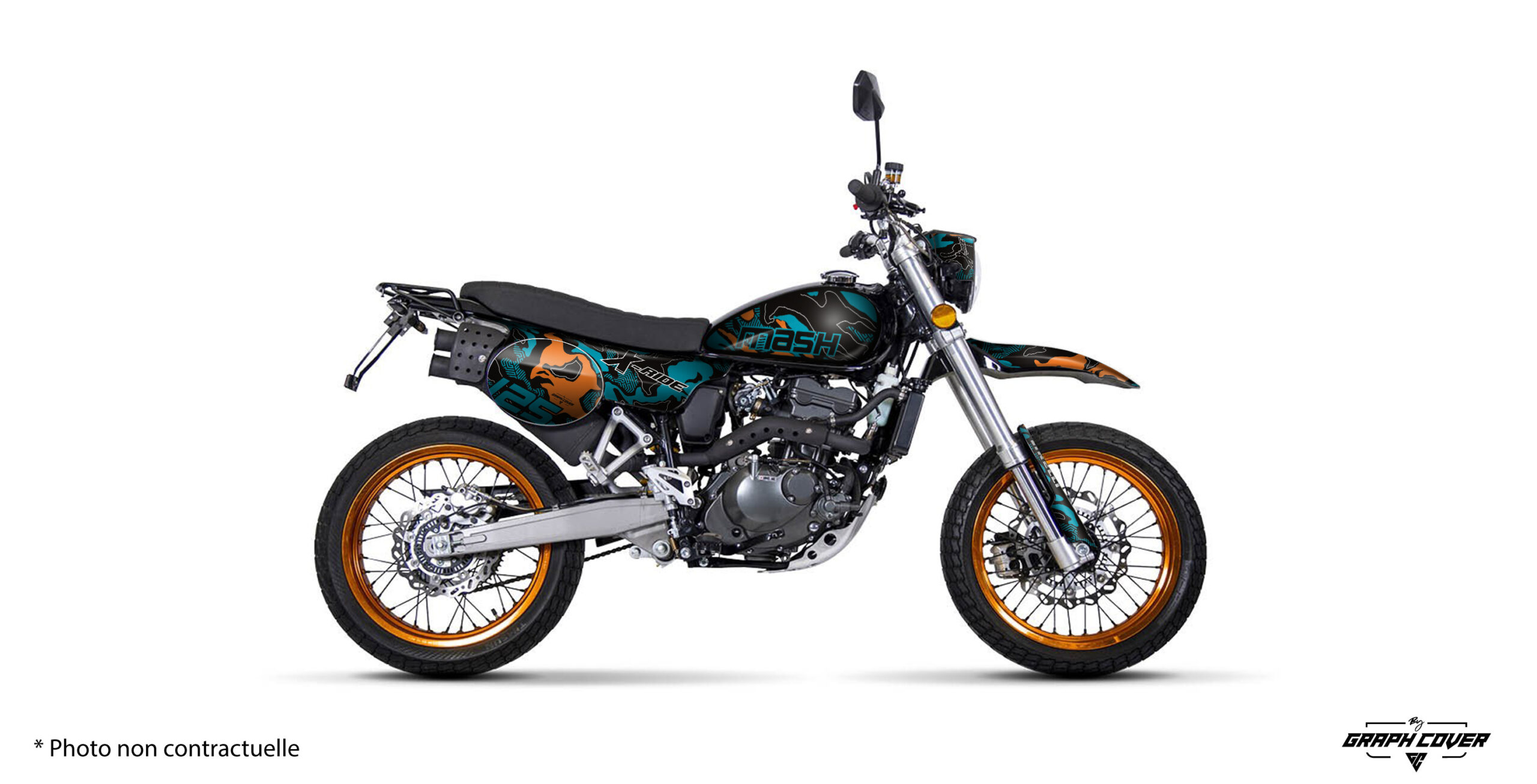 Mash-XRide-125-Camo-Turquoise_3D Stickers X-Ride 125 Camo turquoise et orange – Décoration Mash personnalisée